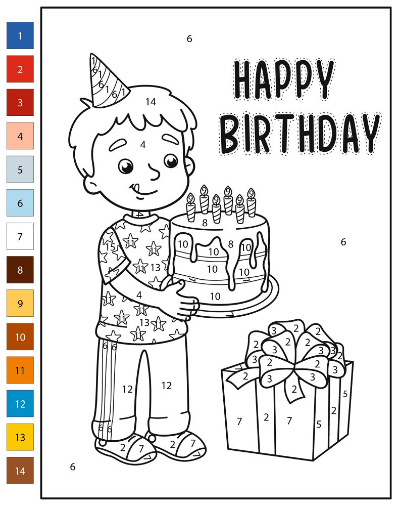 Happy Birthday 4 Color By Number Coloring Page Md Coloring Page — Free Printable — free printable coloring page
